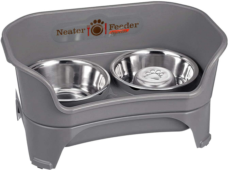Neater Feeder Express Elevated Dog and Cat Bowls - Raised Pet Dish - Stainless Steel Food and Water Bowls for Small to Large Dogs and Cats Animals & Pet Supplies > Pet Supplies > Dog Supplies Neater Feeder Gunmetal M/L (with Slow Feed Bowl) 