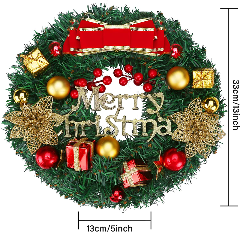 Christmas Wreath, 13 Inch Christmas Wreaths for Front Door, Spruce Christmas Garland Ornamented with Decorations, Small Artificial Pine Xmas Wreath Home & Garden > Decor > Seasonal & Holiday Decorations Generic   