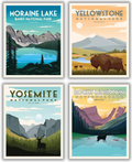 National Parks Vintage Posters & Prints | Set of 4 (11inches x 14 inches) Mountain Wall Art Decor Poster | Nature Mountain Art Decor | Moraine Lake Banff Yellowstone Yosemite Rocky Mountain National Parks Print (UNFRAMED) Home & Garden > Decor > Artwork > Posters, Prints, & Visual Artwork HerZii Style-1 11x14 