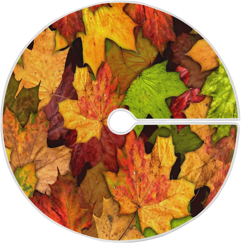 Dussdil Autumn Maple Leaves Christmas Tree Skirt Fall Dry Yellow Leaf Tree 36 Inches Xmas Tree Skirts Floor Door Mat Rug Decorations for Holiday Party Indoor Outdoor Home Office Ornaments Home & Garden > Decor > Seasonal & Holiday Decorations > Christmas Tree Skirts Skycess Maple Leaves 36 inches 