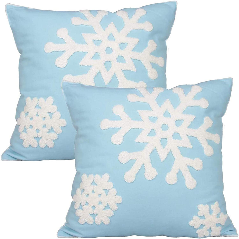 Elife 18x18 Soft Canvas Christmas Winter Snowflake Style Cotton Linen Embroidery Throw Pillows Covers w/Invisible Zipper for Bed Sofa Cushion Pillowcases for Kids Bedding (1 Pair, White) Home & Garden > Decor > Seasonal & Holiday Decorations& Garden > Decor > Seasonal & Holiday Decorations Elife Blue  