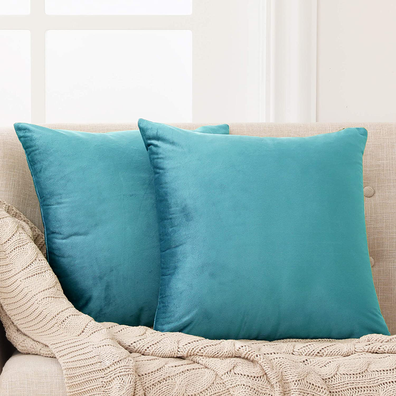 Deconovo Super Soft Plush Decorative Velvet 18X18 Pillow Covers for Home, Sofa - Set of 2, Turquoise Home & Garden > Decor > Chair & Sofa Cushions Deconovo Turquoise 18x18 Inch 
