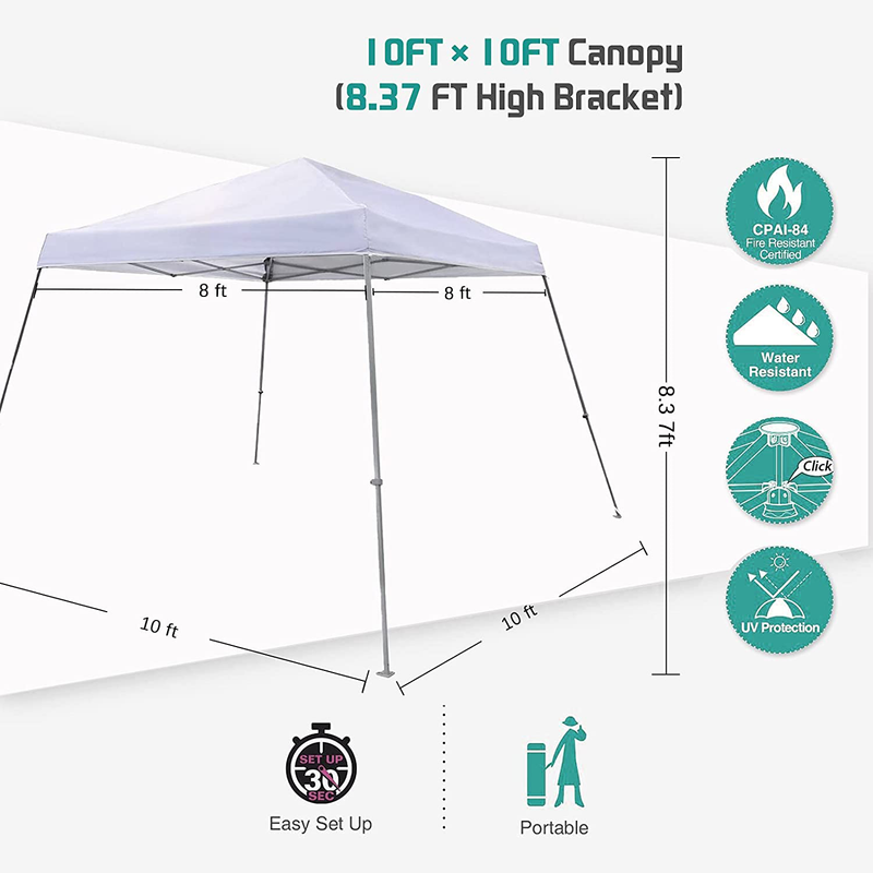 Enoah Outdoor Pop Up Canopy Tent, Easy Set-up 10' x 10' Base 8' x 8' Top,Slant Leg Folding Instant Shelter for Beach,Party and Camping,White Home & Garden > Lawn & Garden > Outdoor Living > Outdoor Structures > Canopies & Gazebos Enoah   
