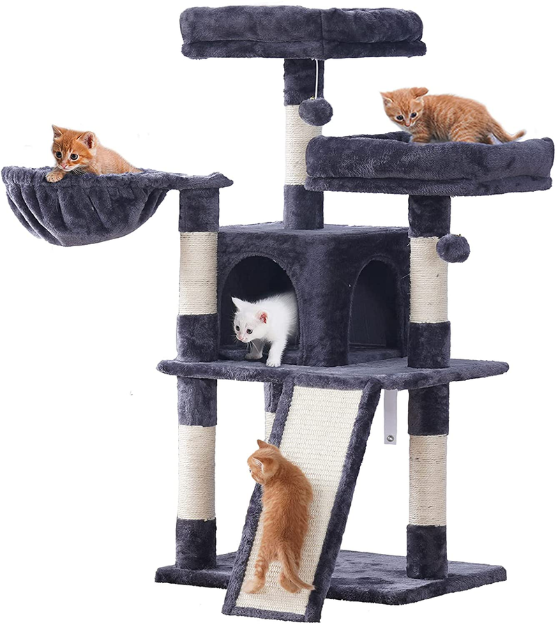 Hey-Brother Cat Tree with Cozy Perches,Cat Tower with Scratching Board,Multi-Level Cat Condo with Basket Animals & Pet Supplies > Pet Supplies > Cat Supplies > Cat Beds Hey-brother Smoky Grey  
