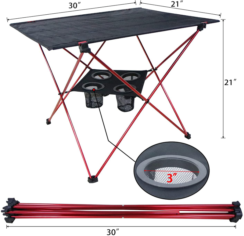 Sutekus Portable Camping Table with Cup Holders Lightweight Folding Camp Side Table for Camping, Picnic, Backpacks, Beach, Tailgating, Boat, Large (Red) Sporting Goods > Outdoor Recreation > Camping & Hiking > Camp Furniture Sutekus   