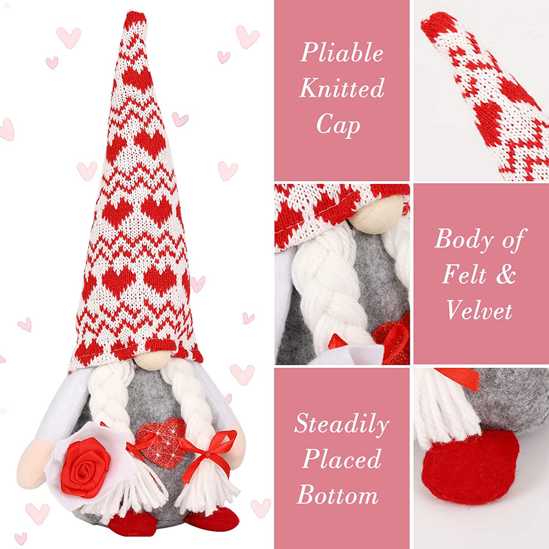Luxspire 2Pack Valentines Gnome Valentine Day Decorations, Gnome Plush Handmade Sweet Valentines Day Gnome Plush Elf Doll Decorations Plush Doll Gift for Valentine'S Day, Tiered Tray Tabletop Decor