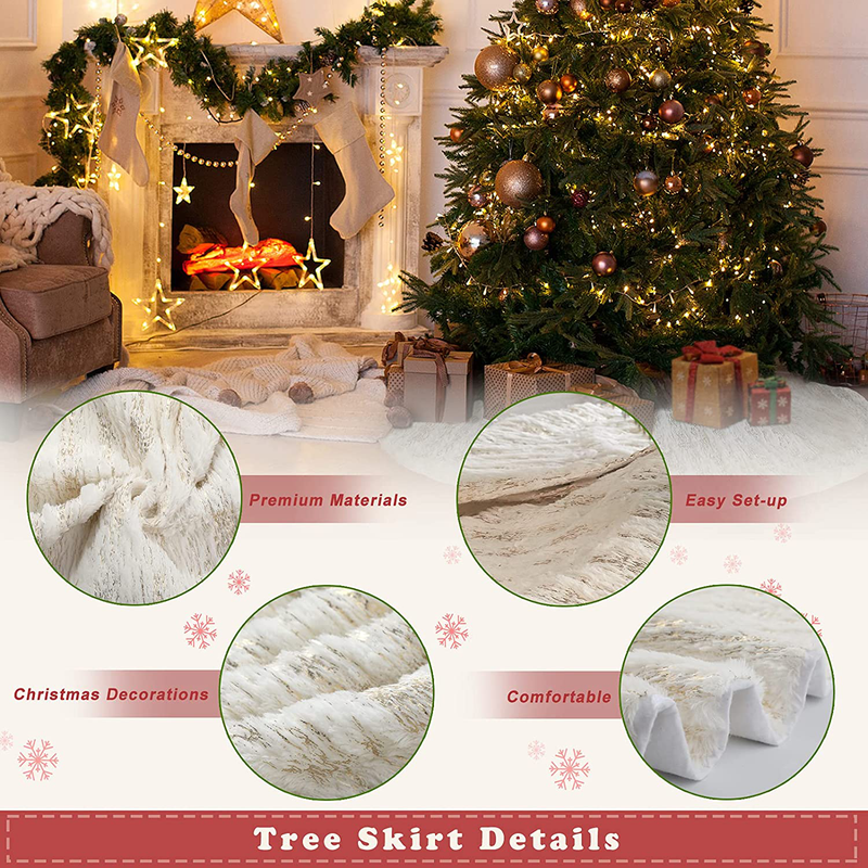 MTSCE Christmas Tree Skirt Decorations,Gold Stamping Faux Fur Tree Skirt, for Christmas Holiday Party Decoration Ornaments (48 Inches) Home & Garden > Decor > Seasonal & Holiday Decorations > Christmas Tree Skirts MTSCE   