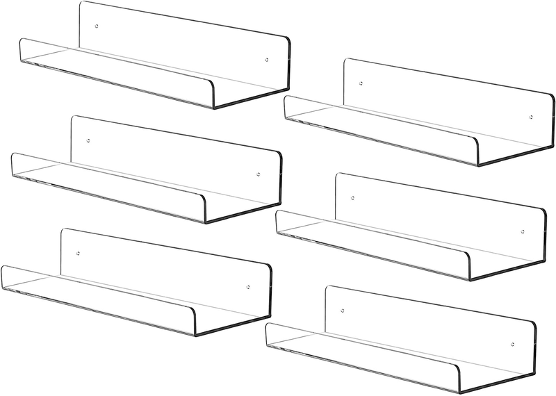 Cq acrylic 15" Invisible Acrylic Floating Wall Ledge Shelf, Wall Mounted Nursery Kids Bookshelf, Invisible Spice Rack, Clear 5MM Thick Bathroom Storage Shelves Display Organizer, 15" L,Set of 4 Furniture > Shelving > Wall Shelves & Ledges Cq acrylic Clear 15" Pack of 6 
