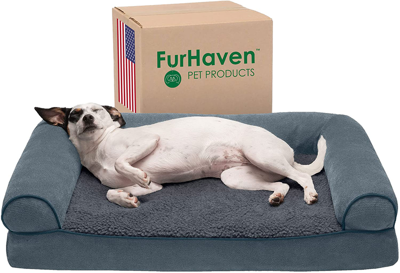Furhaven Pet Bed for Dogs and Cats - Sherpa and Chenille Sofa-Style Egg Crate Orthopedic Dog Bed, Removable Machine Washable Cover - Orion Blue, Medium Animals & Pet Supplies > Pet Supplies > Dog Supplies > Dog Beds Furhaven   