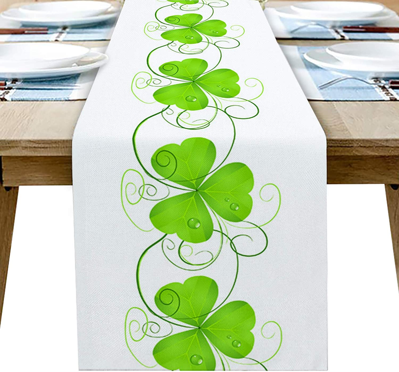 Linen Burlap Table Runner, St. Patrick'S Day Vintage Lucky Clover Shamrocks Leave Dresser Scarve, Non-Slip Farmhouse Table Runners for Wedding, Holiday Parties, Kitchen, Dining Room Decoration 13"X70" Arts & Entertainment > Party & Celebration > Party Supplies IDOWMAT Colverhst5645 13"x108" 