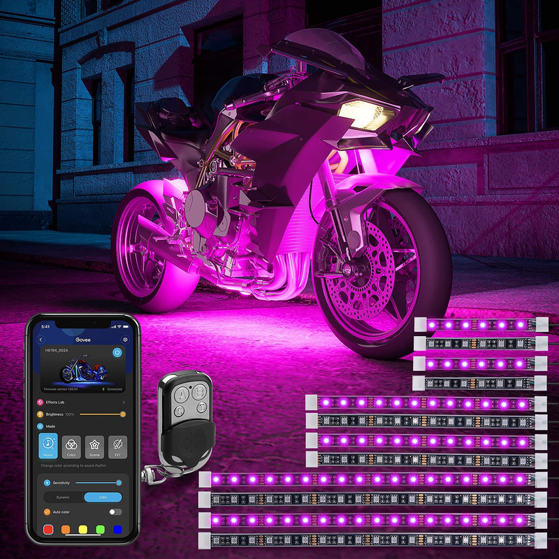 Govee 12 Pcs Motorcycle LED Light Kits, App Control Multicolor Waterproof Motorcycle LED Strip Lights with RF Remote, Music Sync & Multiple Scene Modes RGB LED Lights for Motorcycles, DC 12V  Govee Default Title  