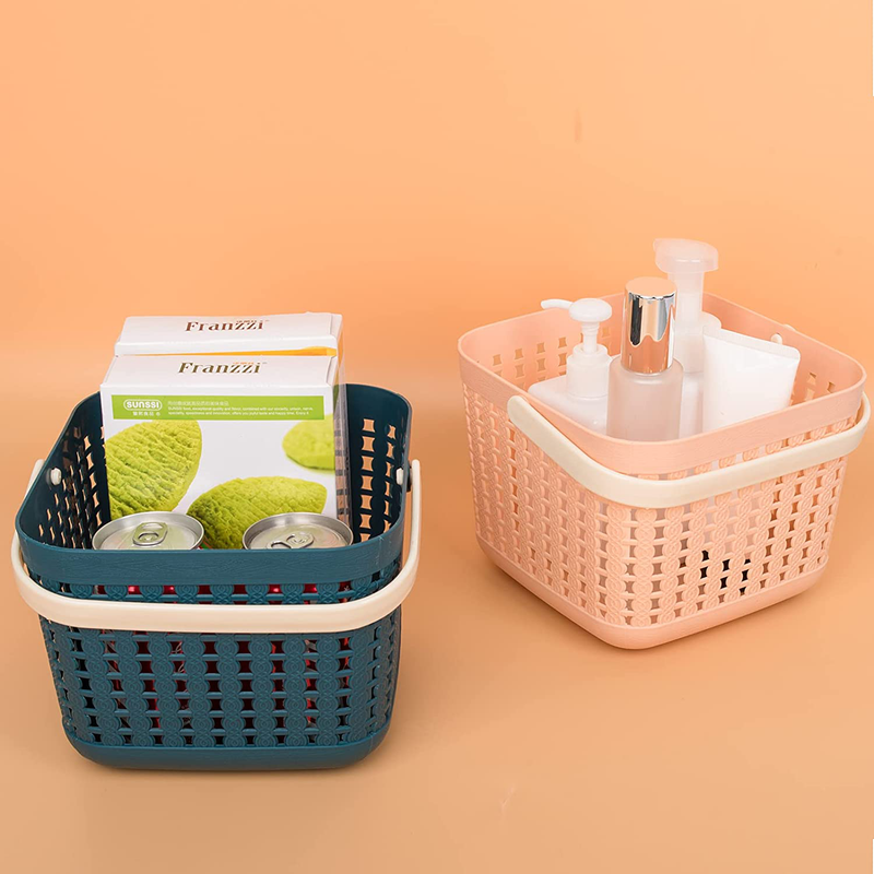 Portable Shower Caddy Basket Tote, Plastic Storage Basket with Handles Organizer Bins for Kitchen Bathroom College Dorm (Pink)