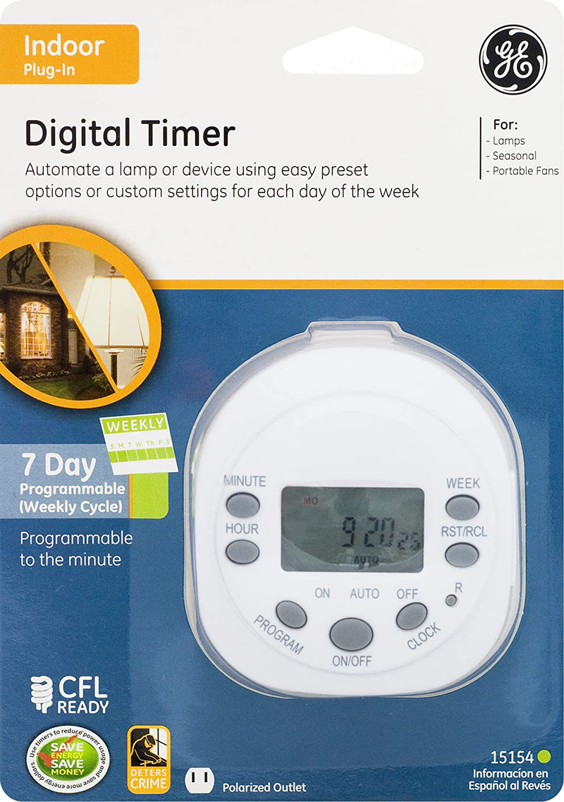 GE 7-Day Programmable Digital Timer, 1 Outlet Polarized, Plug-In Indoor, LED, CFL, Incandescent, Ideal for Lamps, Portable Fans, Seasonal Lighting, Small Appliances, 15154 Home & Garden > Lighting Accessories > Lighting Timers GE   