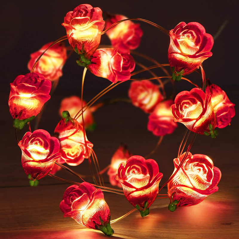 Fairy Romantic Red Rose String Lights, 30 LED 10 Ft Valentine'S Day Flowers Window Lights with Timer, Cute Wedding Anniversary Birthday Party Decoration Battery Operated for Bedroom Outdoor Indoor