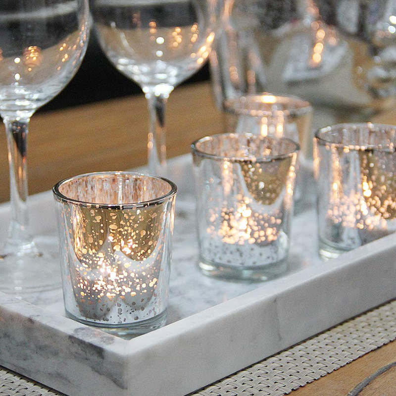 SHMILMH Silver Votive Candle Holders, Set of 12 Mercury Glass Tealight Candle Holders Bulk with Speckled for Wedding Centerpieces, Home Decor