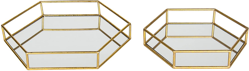 Kate and Laurel Felicia Modern Glam 2-Piece Nesting Metal Mirrored Decorative Accent Trays, Gold Home & Garden > Decor > Decorative Trays Kate and Laurel Gold  