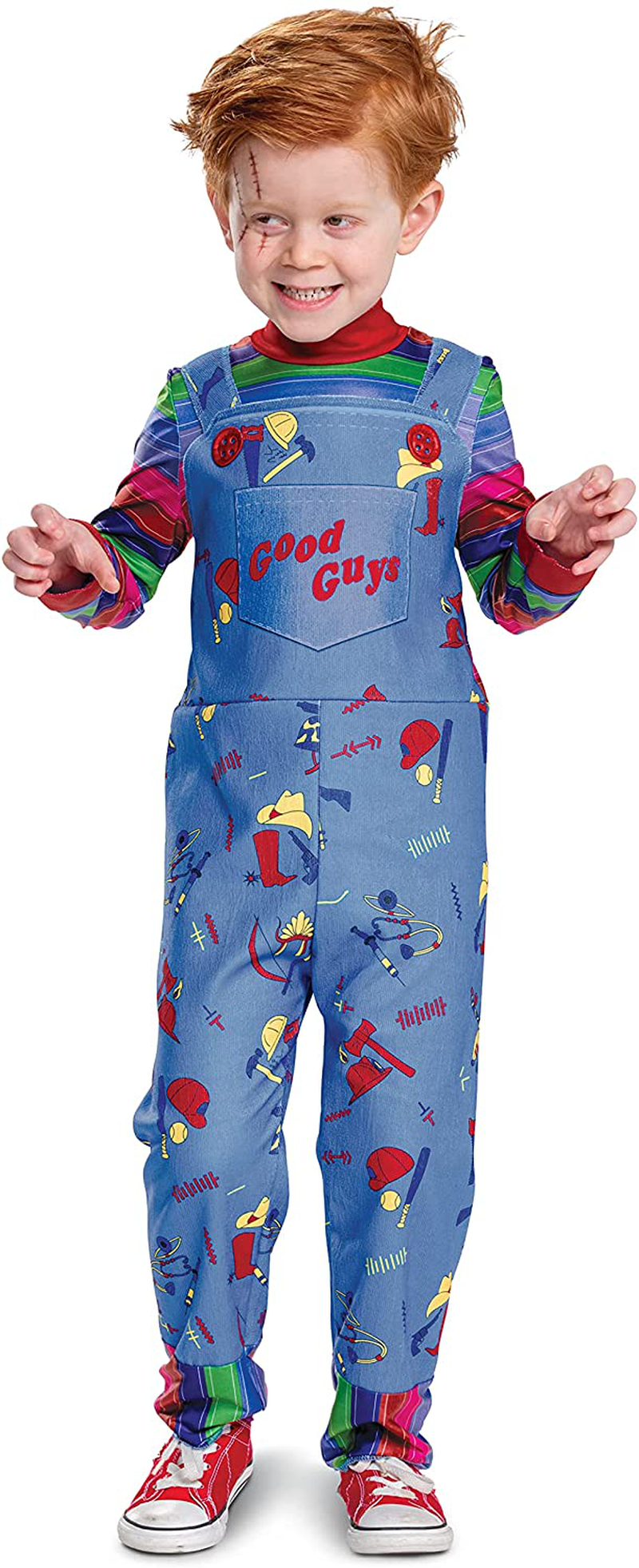 Chucky Costume for Kids, Official Childs Play Chucky Costume Jumpsuit Outfit, Classic Toddler Size Apparel & Accessories > Costumes & Accessories > Costumes Disguise Medium (4T)  