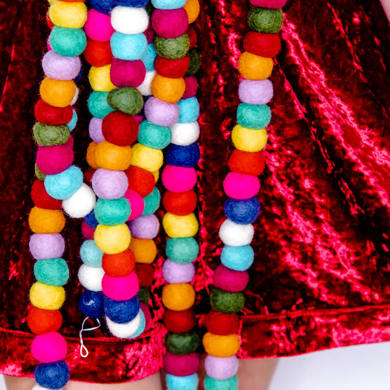 PEACHY PARTY Colorful pom pom Garland Boho Rainbow Garland. (9 FEET) 128 Balls Handmade Wool Felt Ball Garland for Rainbow Birthday Party Supplies, Christmas Garland, Easter Garland & Nursery Decor.