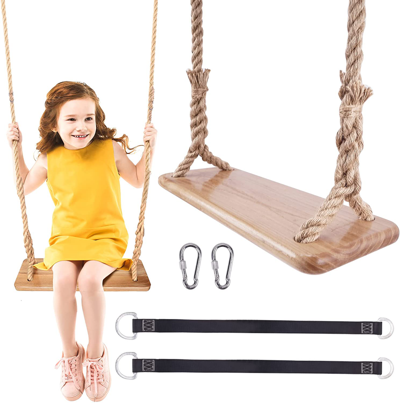 Premkid Hanging Wooden Swing 16 x 6.3 Adjustable 80 Inch Rope 40 Inch Connecting Strap Tree Swing for Kids Wooden Porch Swing Sets for Backyard, Playground, Porch, Patio, Garden, Park, Home Home & Garden > Lawn & Garden > Outdoor Living > Porch Swings Premkid 16 × 6.3  