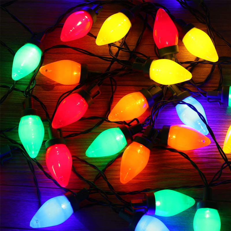 RECESKY C7 Bulbs Christmas String Lights with Remote - 50 LED 24ft Battery String Lights for Outdoor Indoor - Fairy Christmas Lighting for Garland Wreath House Party Xmas Tree Christmas Decorations Home & Garden > Decor > Seasonal & Holiday Decorations& Garden > Decor > Seasonal & Holiday Decorations RECESKY   