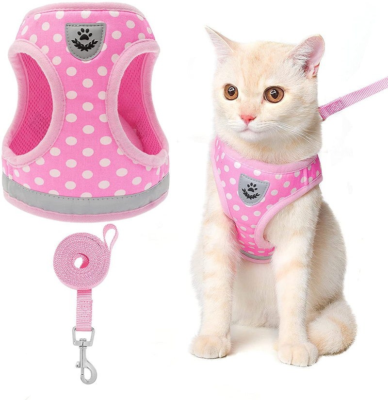 SCENEREAL Durable Cat Harness with Leash Set Adjustable Dot Pattern Harness Free Choke Harness for Puppy and Cat Wearing