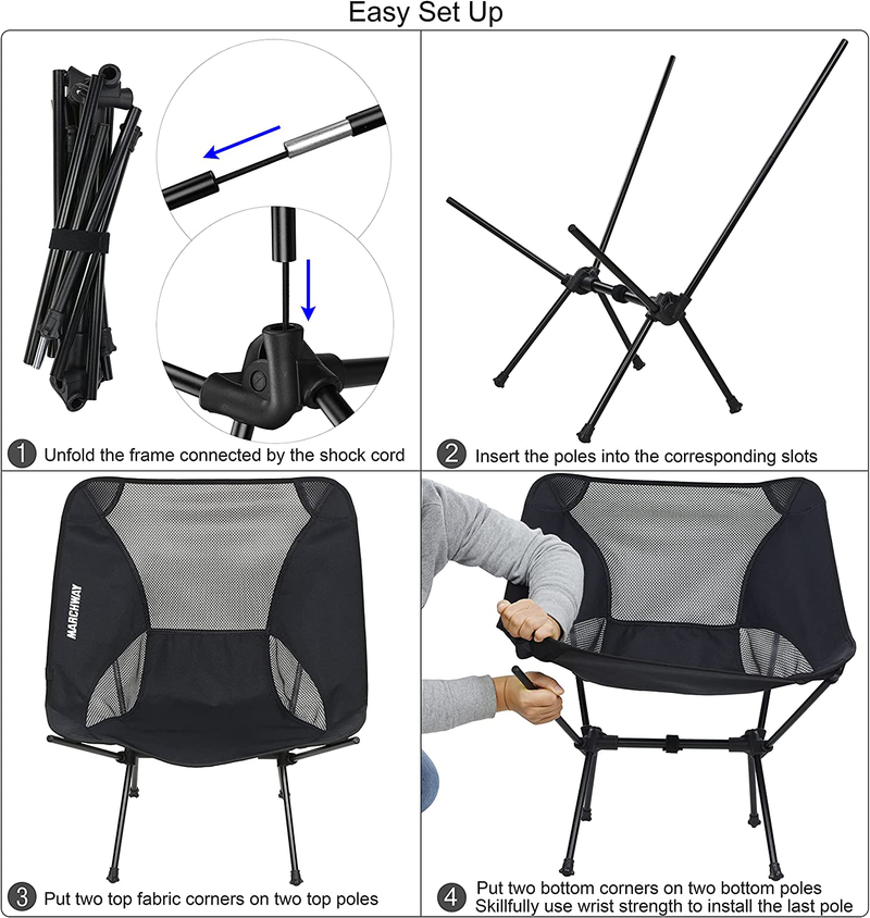 MARCHWAY Ultralight Folding Camping Chair, Portable Compact for Outdoor Camp, Travel, Beach, Picnic, Festival, Hiking, Lightweight Backpacking Sporting Goods > Outdoor Recreation > Camping & Hiking > Camp Furniture MARCHWAY   