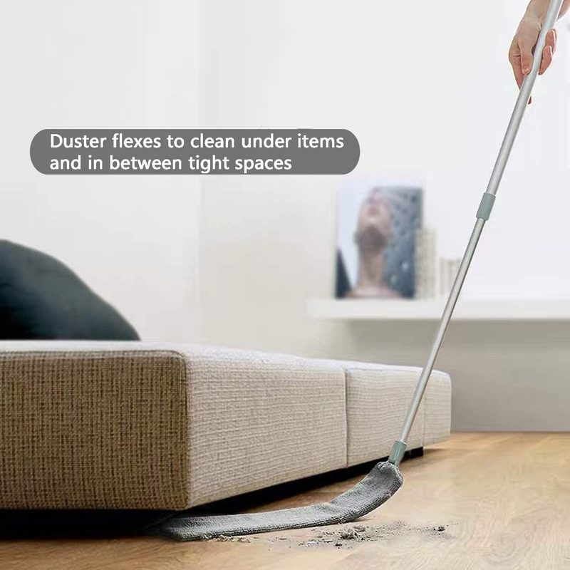 Dust Brush Under Appliance Microfiber Duster with Extension Pole (40 to 54 inches) Bendable, Washable, Extendable Gap Dusters for Sofa Bed Furniture Bottom - Wet or Dry