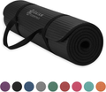 Gaiam Essentials Thick Yoga Mat Fitness & Exercise Mat with Easy-Cinch Yoga Mat Carrier Strap, 72"L x 24"W x 2/5 Inch Thick  Gaiam Black  