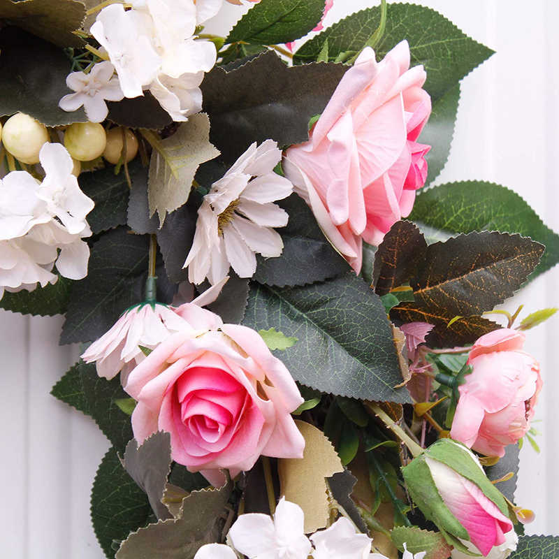 Dseap Wreath - 21”, Rose: Large Rustic Farmhouse Decorative Artificial Flower Wreath, Faux Floral Wreath for Front Door Window Wedding Outdoor Indoor - Round, Pink Home & Garden > Plants > Flowers Dseap   