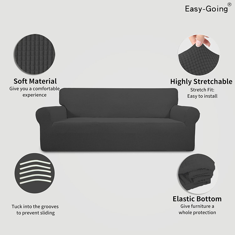 Easy-Going Stretch Sofa Slipcover 1-Piece Couch Sofa Cover Furniture Protector Soft with Elastic Bottom for Kids, Spandex Jacquard Fabric Small Checks(Sofa,Dark Gray)
