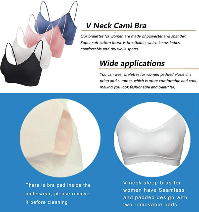 KCDDUMK 4 Pieces Cami Bras - Women's V-Neck Padded Seamless Straps Bralette Everyday Basic Sleeping Bra Apparel & Accessories > Clothing > Underwear & Socks > Bras KCDDUMK   