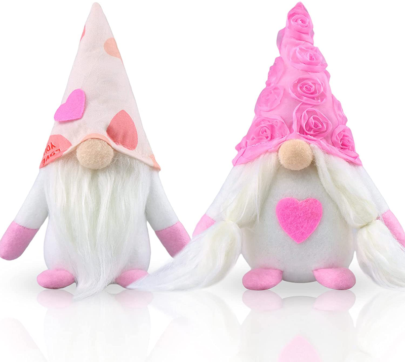 Gehydy 2 Pcs Valentine'S Day Gnomes Mr and Mrs Handmade Tomte Plush Home Ornaments Weeding Gift Tabletop Holiday Figurines Doll Tiered Tray Decorations (Pink) Home & Garden > Decor > Seasonal & Holiday Decorations Gehydy   