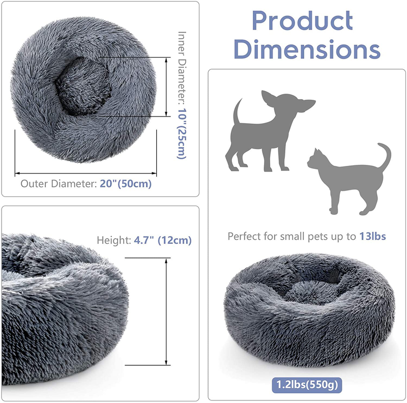 Rabbitgoo Cat Bed for Indoor Cats, Fluffy round Self Warming Calming Soft Plush Donut Cuddler Cushion Pet Bed for Small Dogs Kittens, Machine Washable, Non-Slip