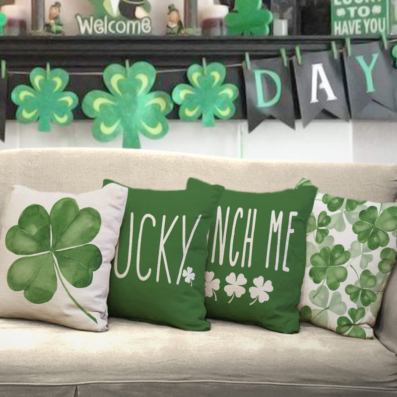 St Patricks Day Pillow Covers 18X18 Set of 4 St Patricks Day Decorations for Home Shamrock Lucky St Patricks Day Decorative Throw Pillows Farmhouse St Patricks Day Decor A471-18 Arts & Entertainment > Party & Celebration > Party Supplies AENEY   