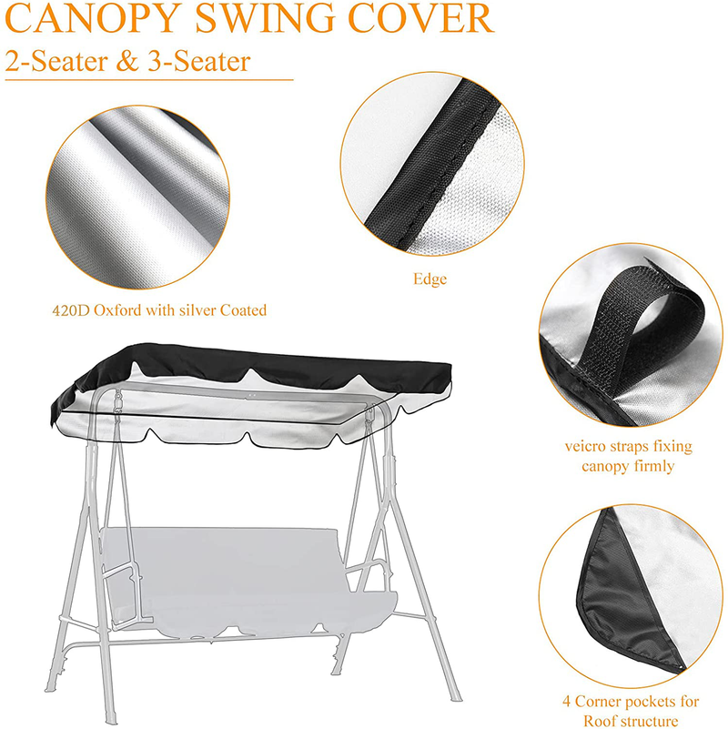 Iptienda Patio Canopy Swings Cover, 3-Seater Heavy Duty Canopy Replacement Cover Waterproof Anti-UV Sun Shade for Part Bench Garden Porch Swing Furniture Cover Black Home & Garden > Lawn & Garden > Outdoor Living > Porch Swings Iptienda   