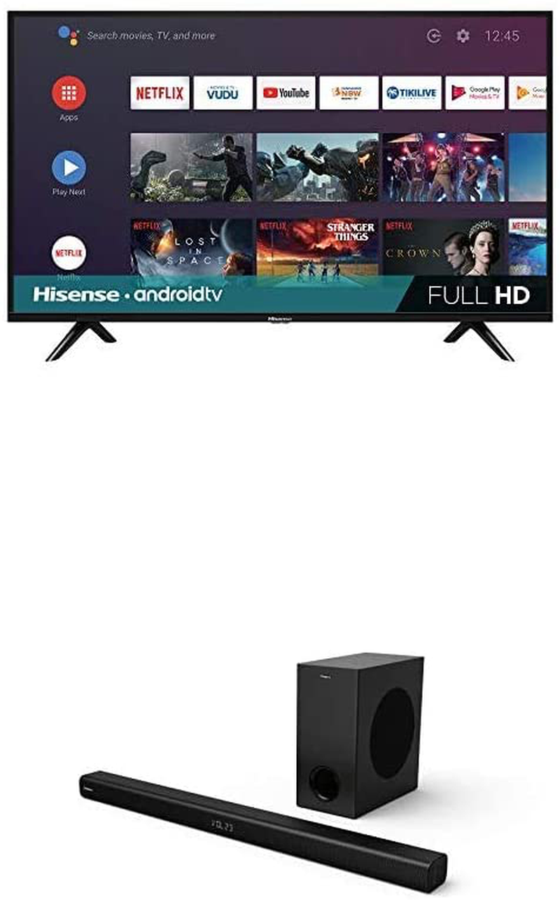 Hisense 43-Inch 43H5500G Full HD Smart Android TV with Voice Remote (2020 Model) Electronics > Video > Televisions Hisense TV with HS218 Soundbar 40-Inch 