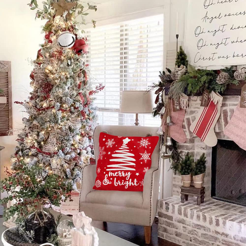 Hogardeck Christmas Pillow Covers 18×18, Set of 4 Throw Pillow Covers, Let It Snow, Merry Bright, Reindeer Christmas Decorations, Xmas Cushion Cases Home & Garden > Decor > Chair & Sofa Cushions hogardeck   