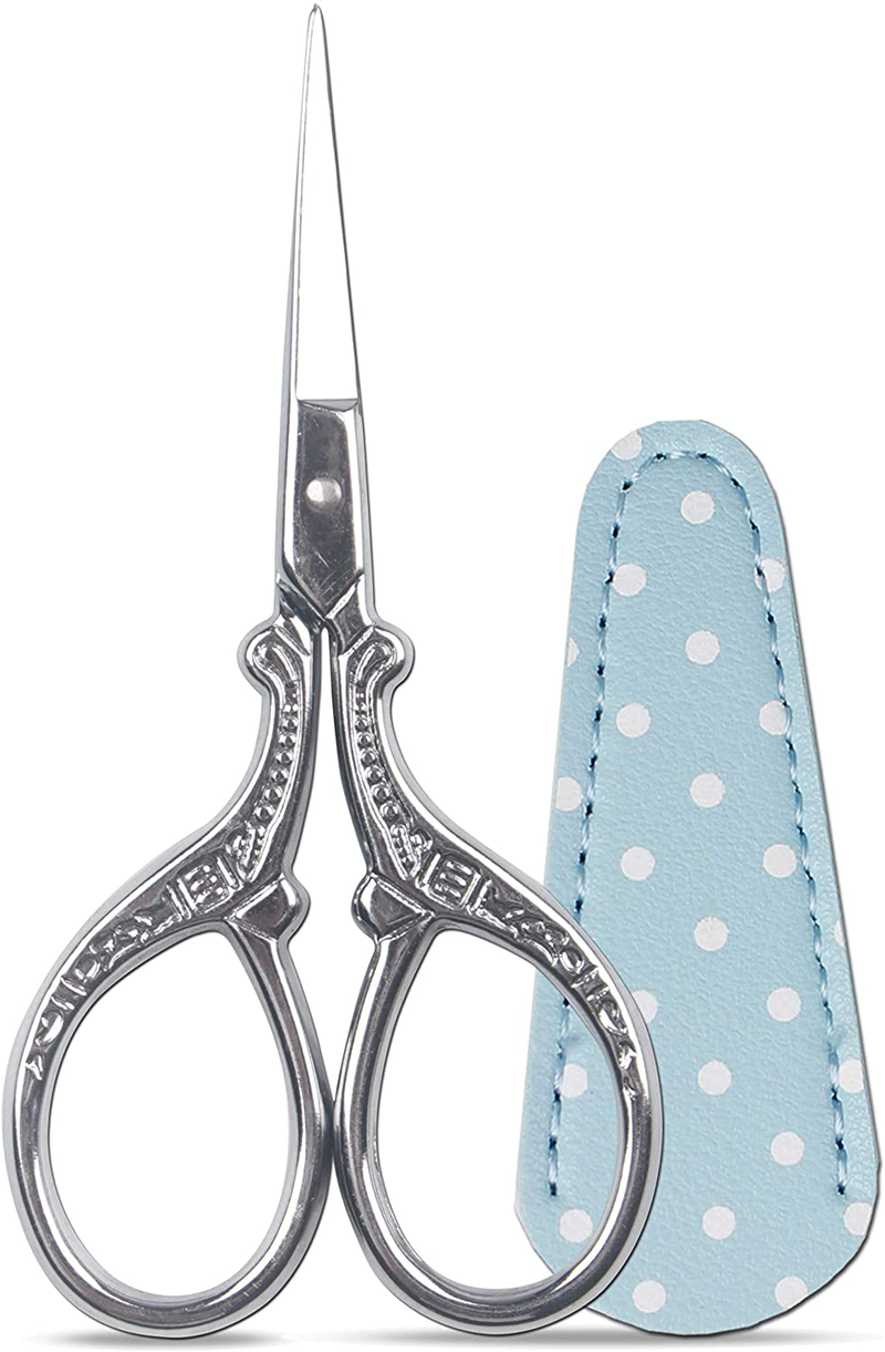 Hisuper Embroidery Scissors Set with Leather Sheaths for Sewing Crafting, Art Work, Threading, Needlework DIY Tools Dressmaker Small 3.6 inch Shears Cross Stitch Knitting Scissor Arts & Entertainment > Hobbies & Creative Arts > Arts & Crafts > Art & Crafting Tools > Craft Measuring & Marking Tools > Stitch Markers & Counters Hisuper Silver 3.6 inch 