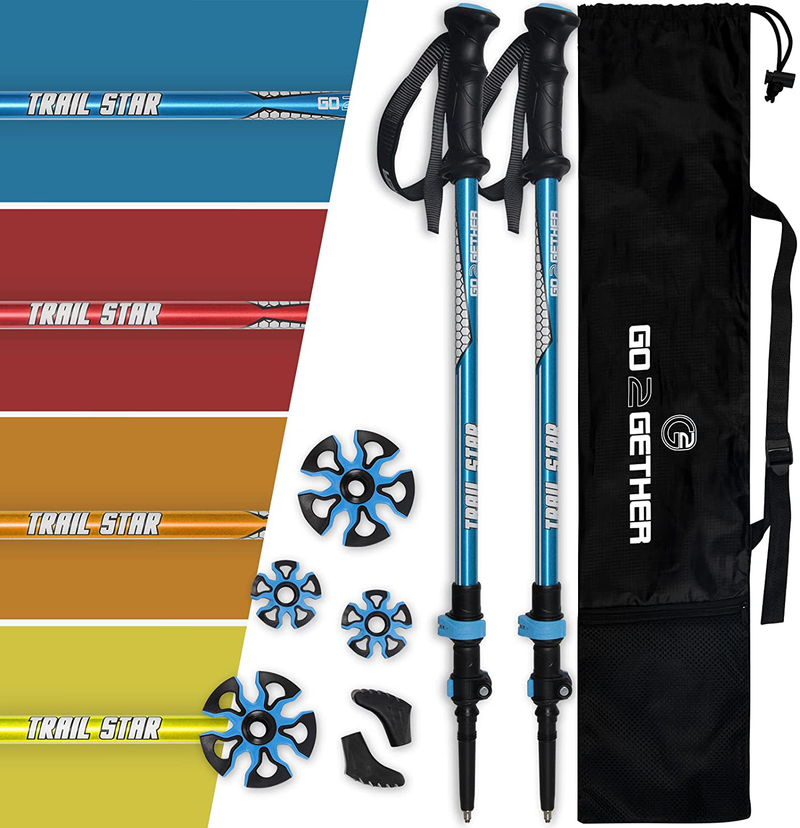 G2 Hiker Trekking Hiking Poles Telescopic / Aluminum Alloy / Comfort BMM Handle / Foam Padded Wrist Strap/ Auto-Adjustable Strap / Quick Flip Lock / Snow Baskets Attached (Pack of 2 Poles), Orange/Blue/Yellow/Red Available Sporting Goods > Outdoor Recreation > Camping & Hiking > Hiking Poles G2 GO2GETHER Blue  