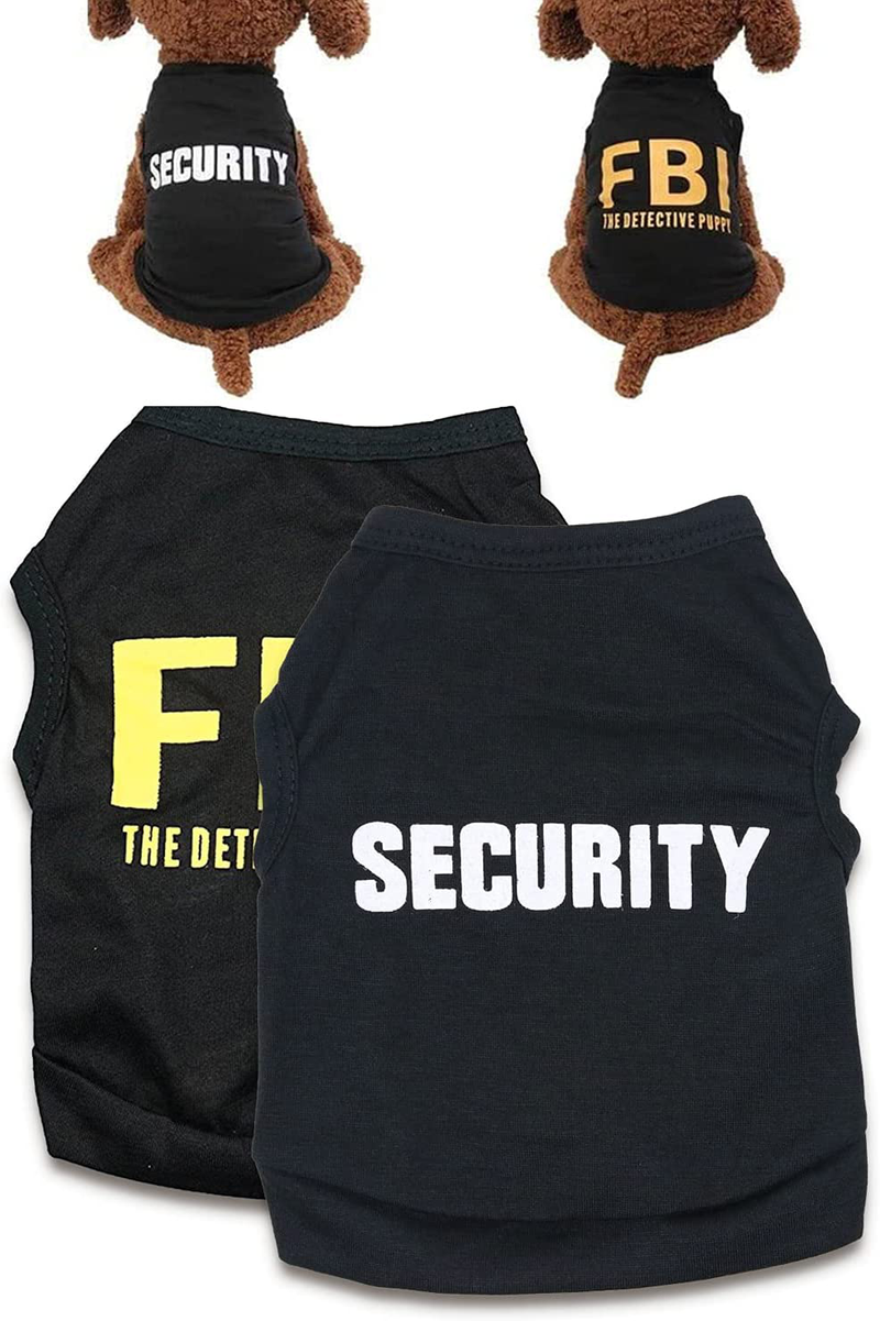 Puppy Clothes for Small Dog Boy Summer Shirt for Chihuahua Yorkies Male Pet Outfits Cat Clothing Black Security Vest Funny Apparel Animals & Pet Supplies > Pet Supplies > Cat Supplies > Cat Apparel Furberry FBI & SECURITY Large (Pack of 2) 