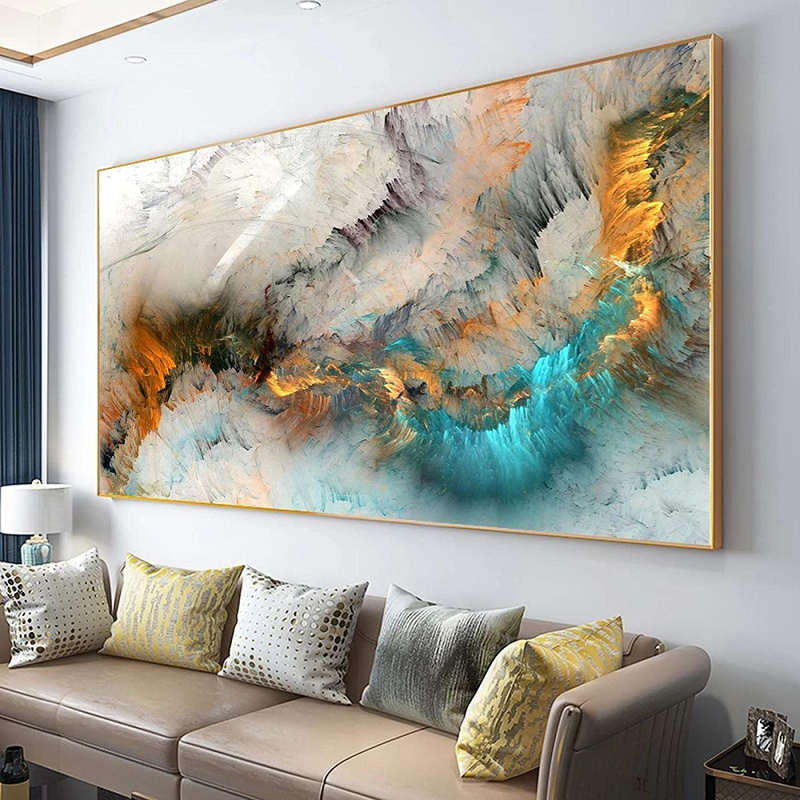 LLNN Light Gray Blue Yellow Cloud Abstract Canvas Frames - Canvas Painting Wall Art Print Poster for Living Room Decoration 50X100Cm with Frame Home & Garden > Decor > Artwork > Posters, Prints, & Visual Artwork LLNN With Frame 50 x 100 cm 