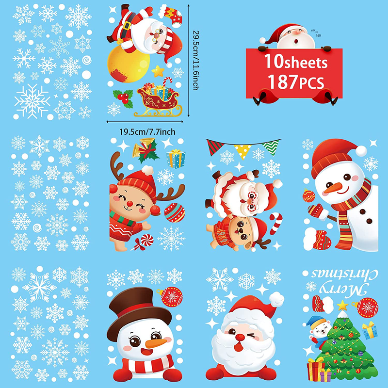 Christmas Decorations-Window Clings Decor Stickers, 10 Sheets 187 pcs,Supplies Multicolor Wall Decals Stickers,Home Kitchen School University Christmas Decorations. Home & Garden > Decor > Seasonal & Holiday Decorations& Garden > Decor > Seasonal & Holiday Decorations Likeny   