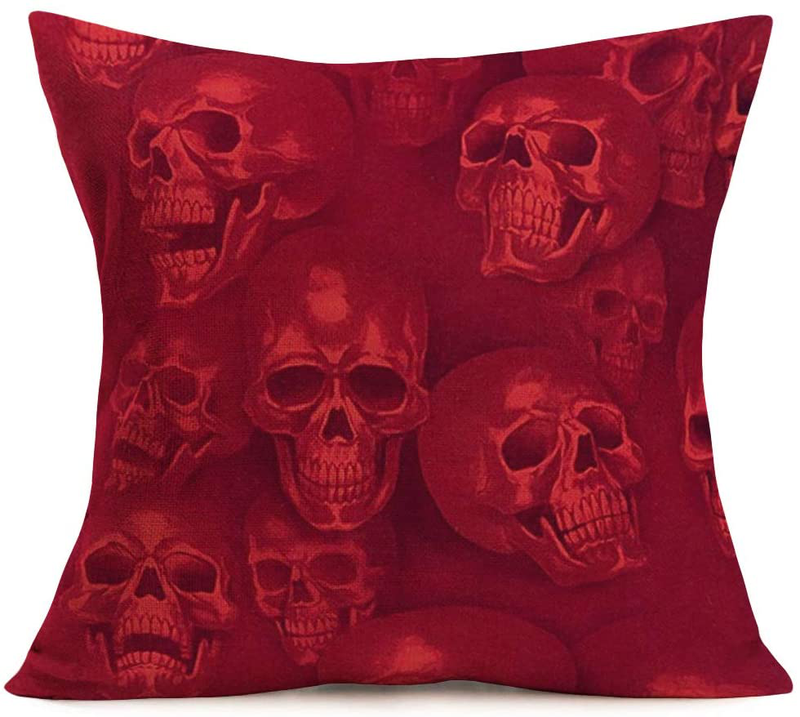 Fukeen Vintage Skull Human Skeleton Hands Throw Pillow Covers Something Wicked This Way Comes Halloween Quotes Decorative Pillow Cases Cushion Cover Home Couch Decor Cotton Linen Pillow Shams 18"x18" Arts & Entertainment > Party & Celebration > Party Supplies Fukeen Red Skull  