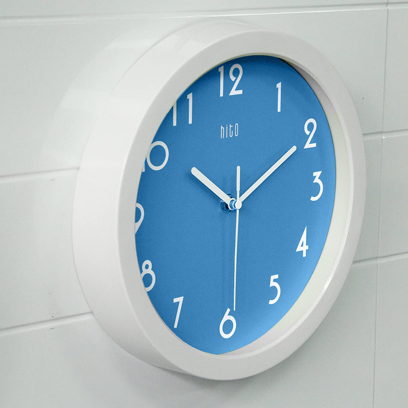 hito Silent Kids Wall Clock Non Ticking 10 inch Excellent Accurate Sweep Movement Glass Cover, Decorative for Kitchen, Living Room, Bathroom, Bedroom, Office (Blue) Home & Garden > Decor > Clocks > Wall Clocks HITO   