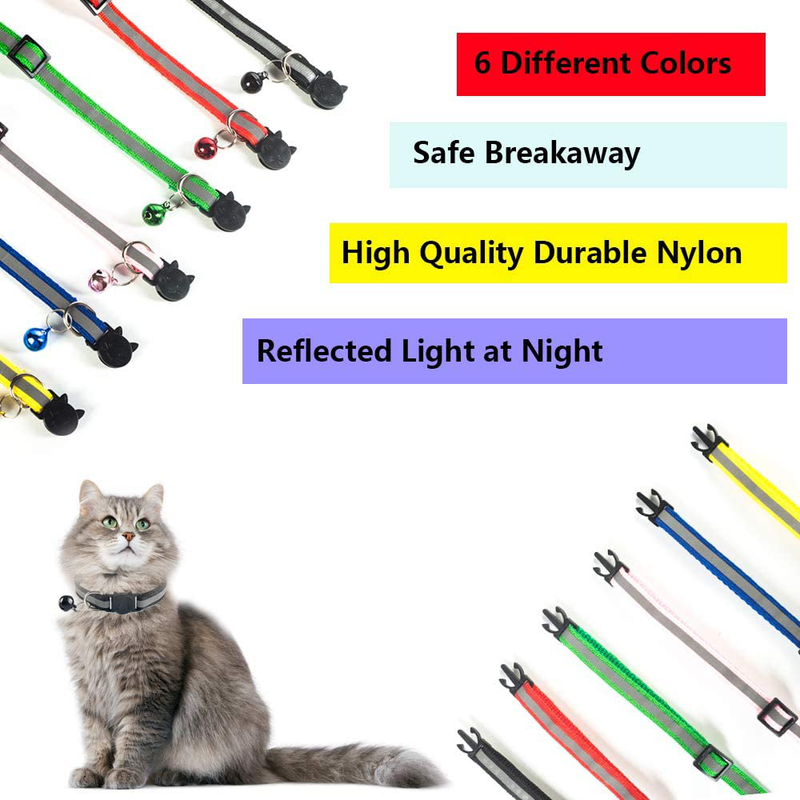 TCBOYING Breakaway Cat Collar with Bell, Mixed Colors Reflective Cat Collars - Ideal Size Pet Collars for Cats or Small Dogs