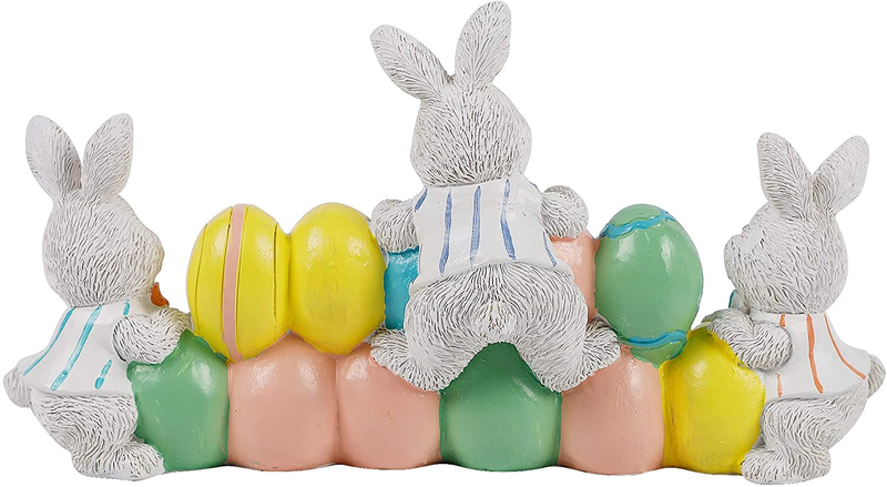 DR.DUDU Easter Decorations Hand-Painted Easter Eggs Bunny Centerpiece, 8.5 in Tabletop Easter Resin Figurine Decor for Home Living Room Bedroom Easter Decorations