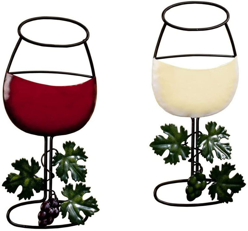 Miles Kimball Wine Wall Decor - Vintage Red & White Wine Glasses Metal Decoration for Home Kitchen, Living Room, Dining Area, Farmhouse - With Hanging Hooks for Easy Installation - 2 Pieces per Set Home & Garden > Decor > Artwork > Sculptures & Statues Miles Kimball Default Title  