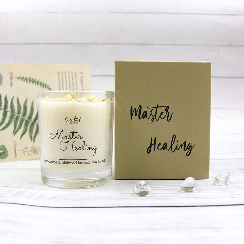 Master Healing Candle with Clear Quartz Crystal/Manifest Healing, Spiritual Cleansing/Open, Activate, and Align All of The Chakras/Banishes All Negative Energy/Sandalwood Jasmin Scented Candle Home & Garden > Decor > Home Fragrances > Candles Spiritual Scents   