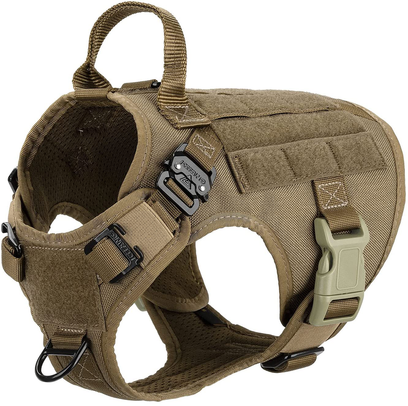 ICEFANG Tactical Dog Harness with 2X Metal Buckle,Working Dog MOLLE Vest with Handle,No Pulling Front Leash Clip,Hook and Loop for Dog Patch Animals & Pet Supplies > Pet Supplies > Dog Supplies ICEFANG Coyote Brown S (Neck:14"-18" ; Chest:22"-27" ) 