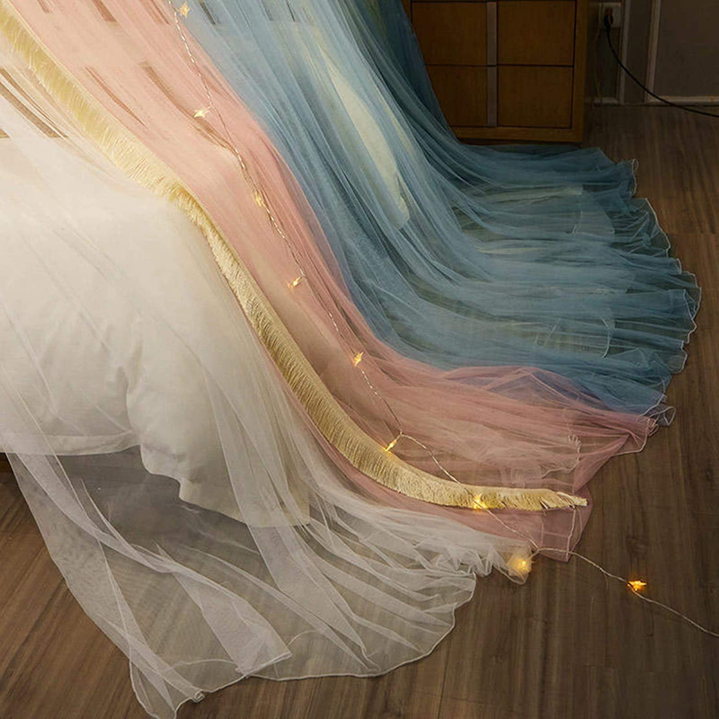 Sunnylisa Canopy Bed Curtains - Canopy Netting for Bed，Double Layer Mesh Sheer Bed Canopy for Girls and Women with Warm White Star Lights,Hook up Curtains for Crib Twin Full Queen King Size Bed